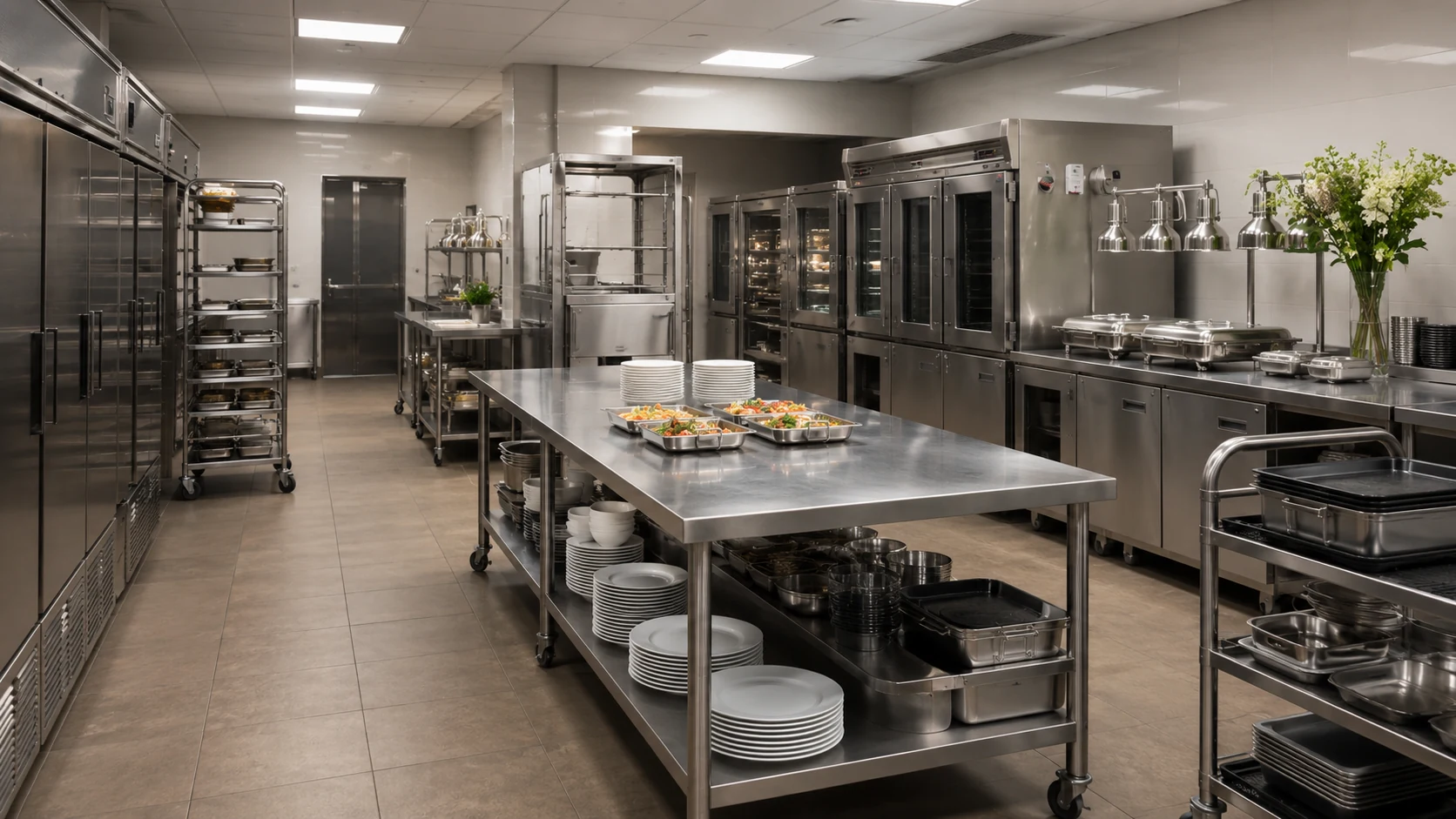 central kitchen and canteen equipment for batch food preparation