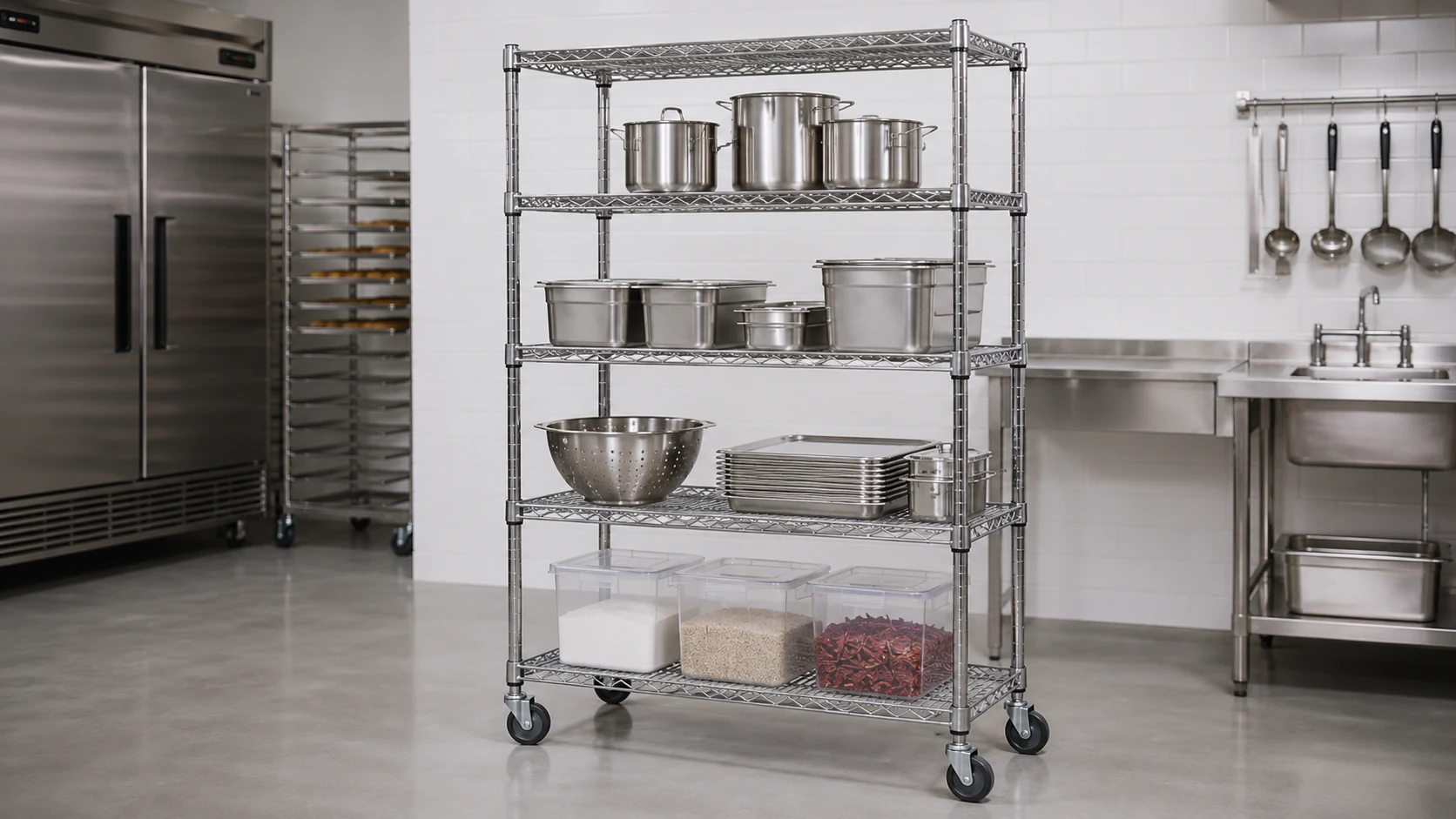 stainless steel wire shelving rack for restaurant kitchen storage