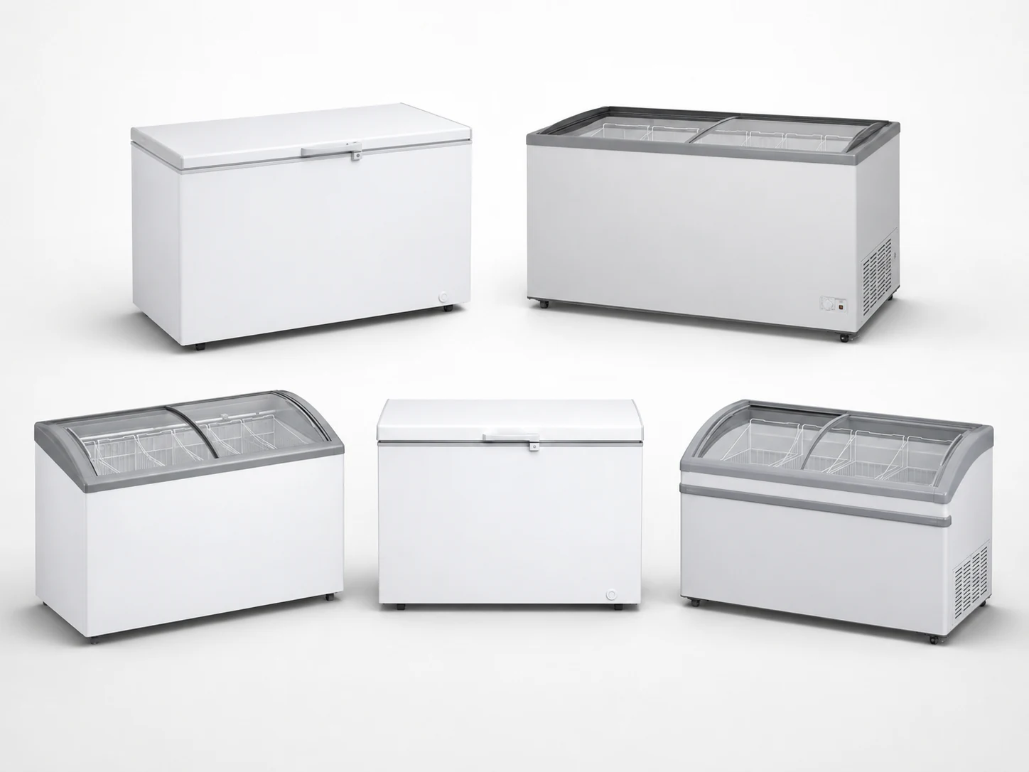 commercial chest freezer product series on a uniform studio background