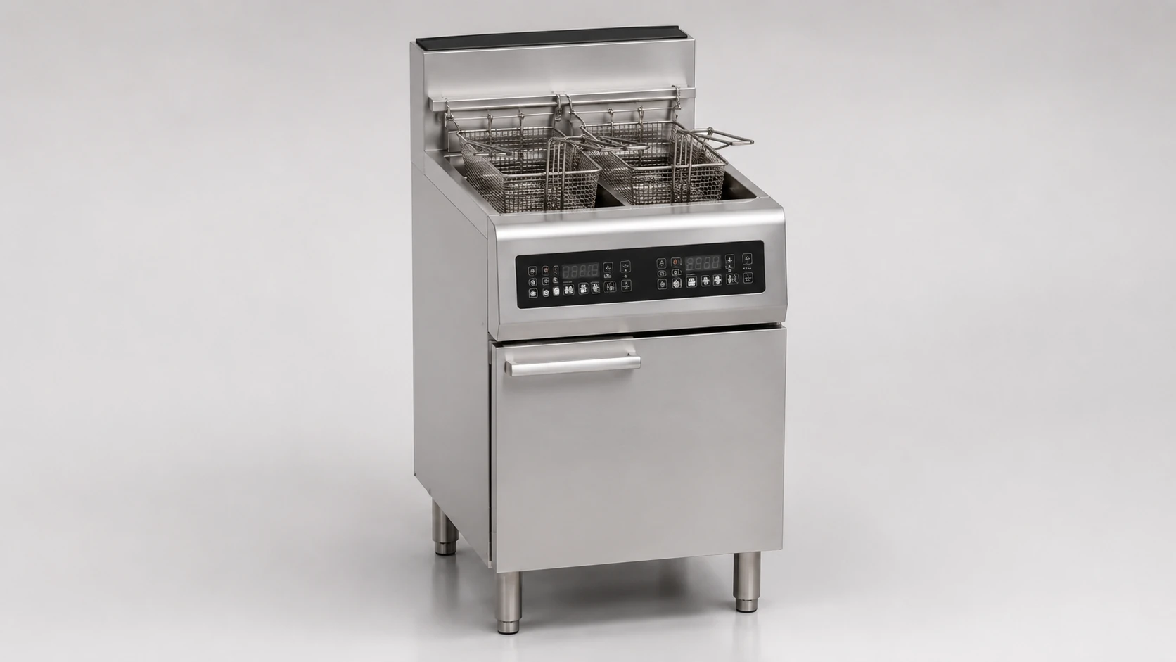Commercial electric fryer with digital controls and cabinet base