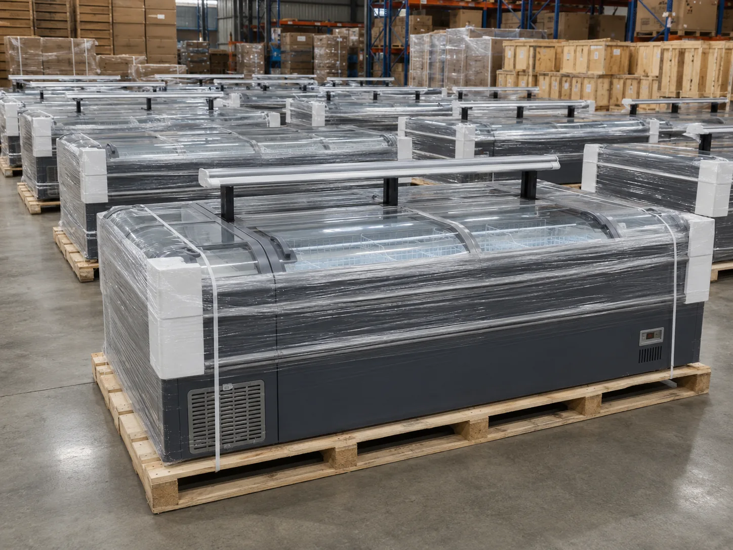 commercial island freezer loading and export