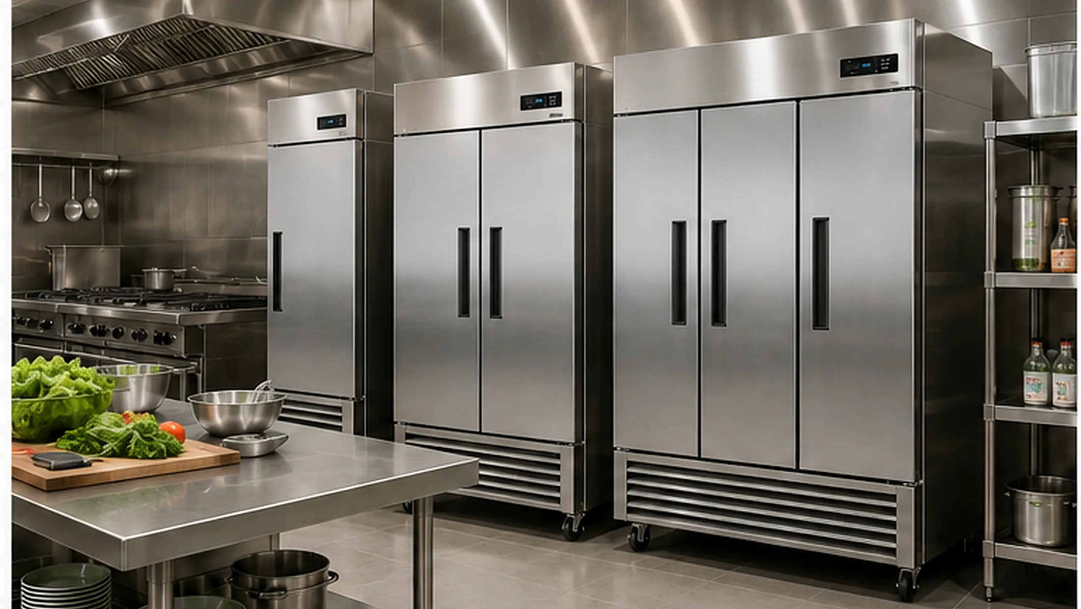 commercial kitchen upright reach-in refrigerator and freezer installation