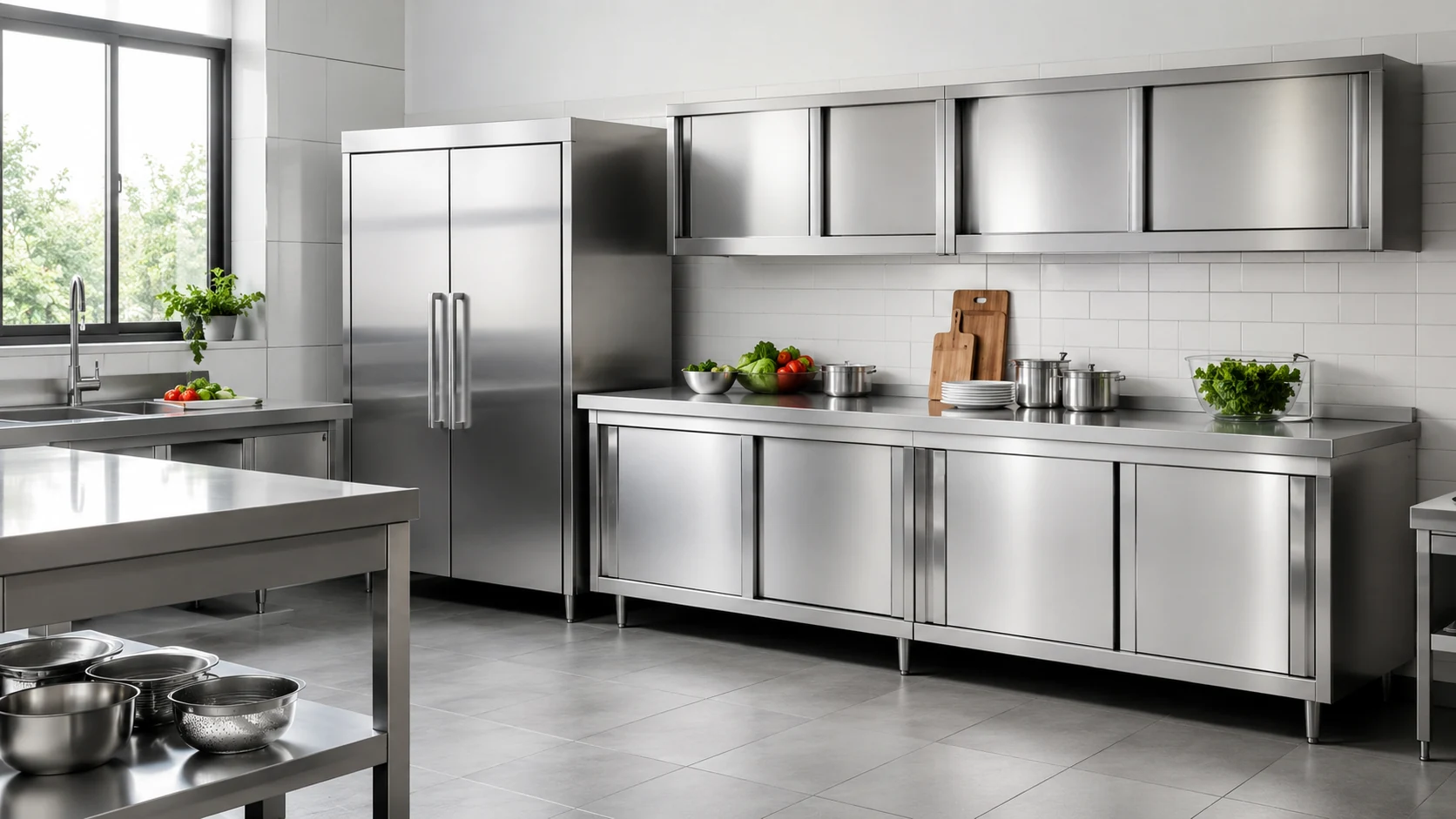 commercial stainless steel cabinets in modern kitchen layout