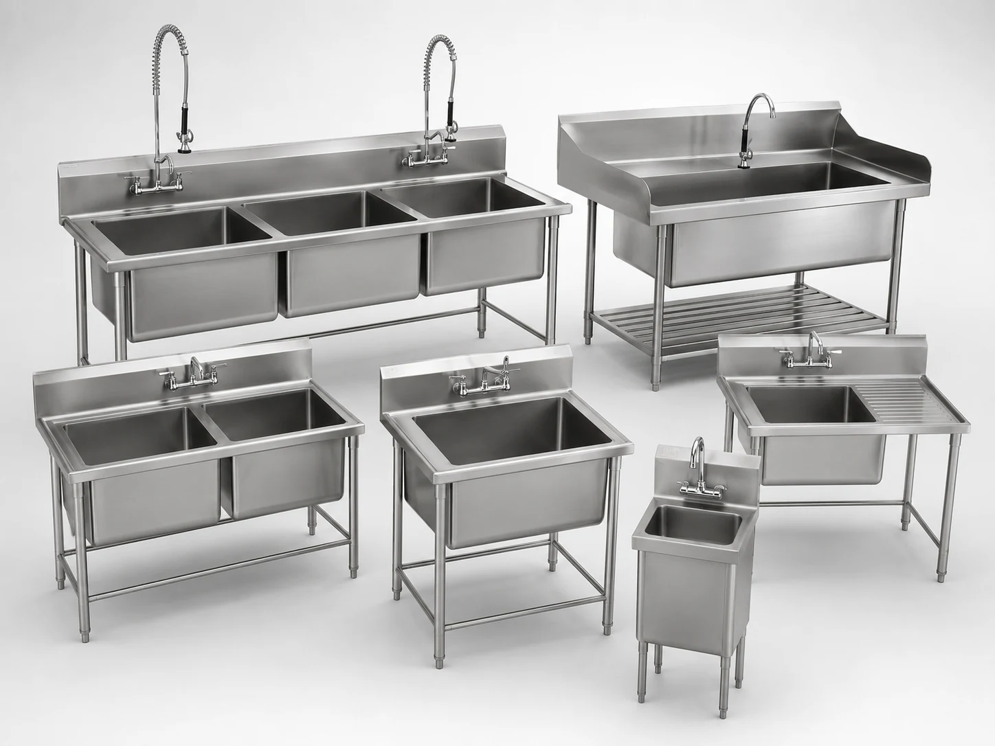 commercial stainless steel sinks product series including single double and three bowl sinks