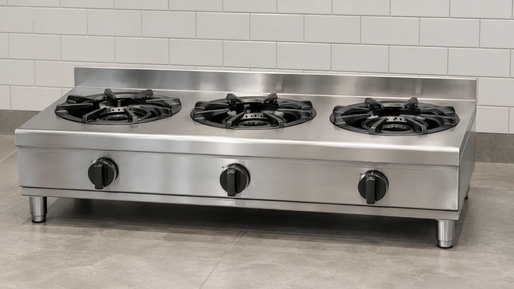 three burner commercial stock pot range
