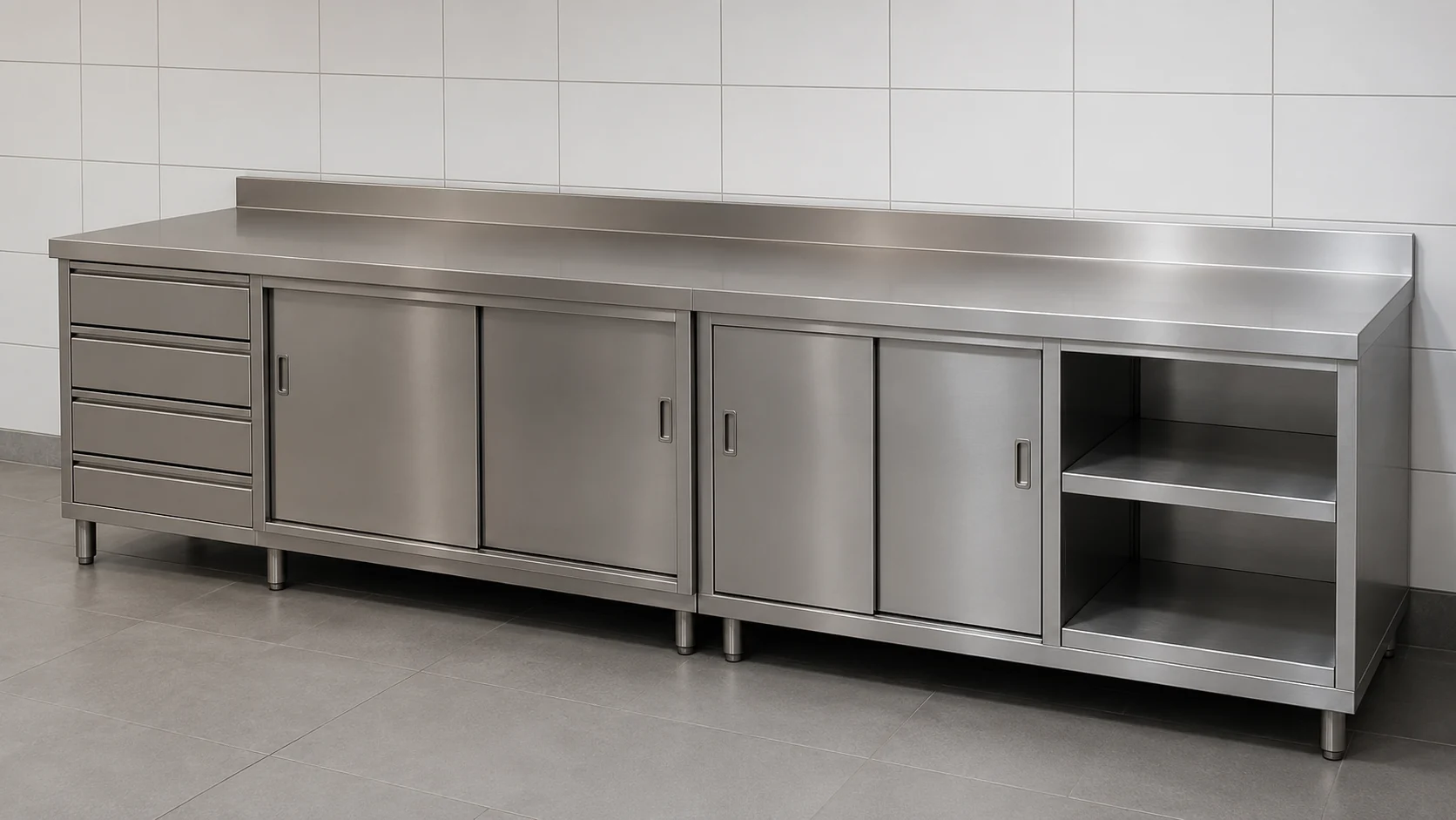 custom stainless steel counter and cabinet combination