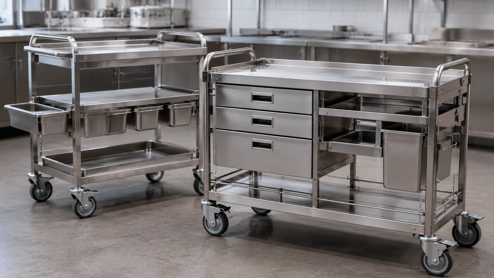 custom commercial stainless steel kitchen trolleys with drawers and bins