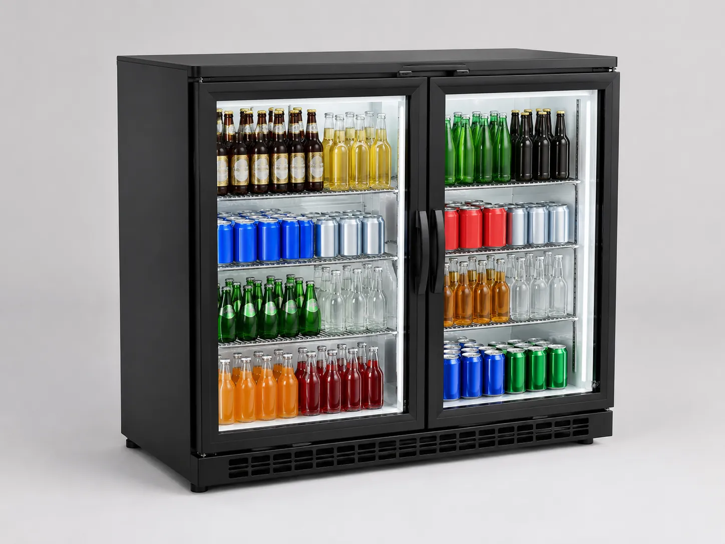 double door back bar beverage cooler for beer bottles soft drinks and water