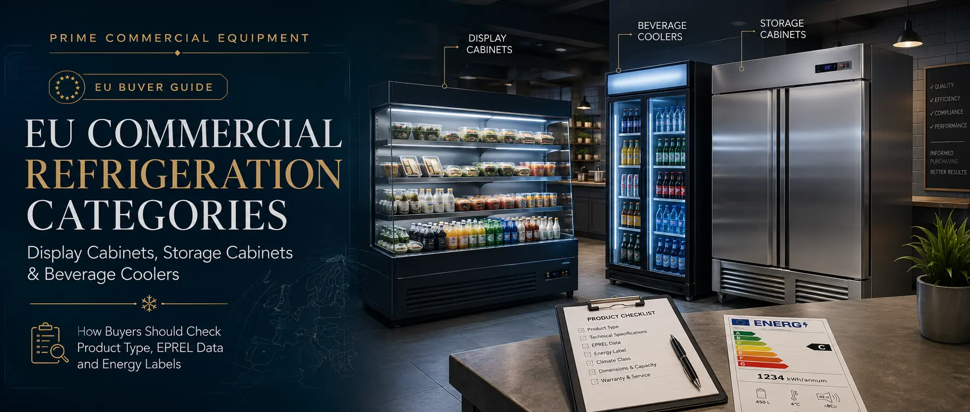 EU commercial refrigeration categories including display cabinets storage cabinets and beverage coolers