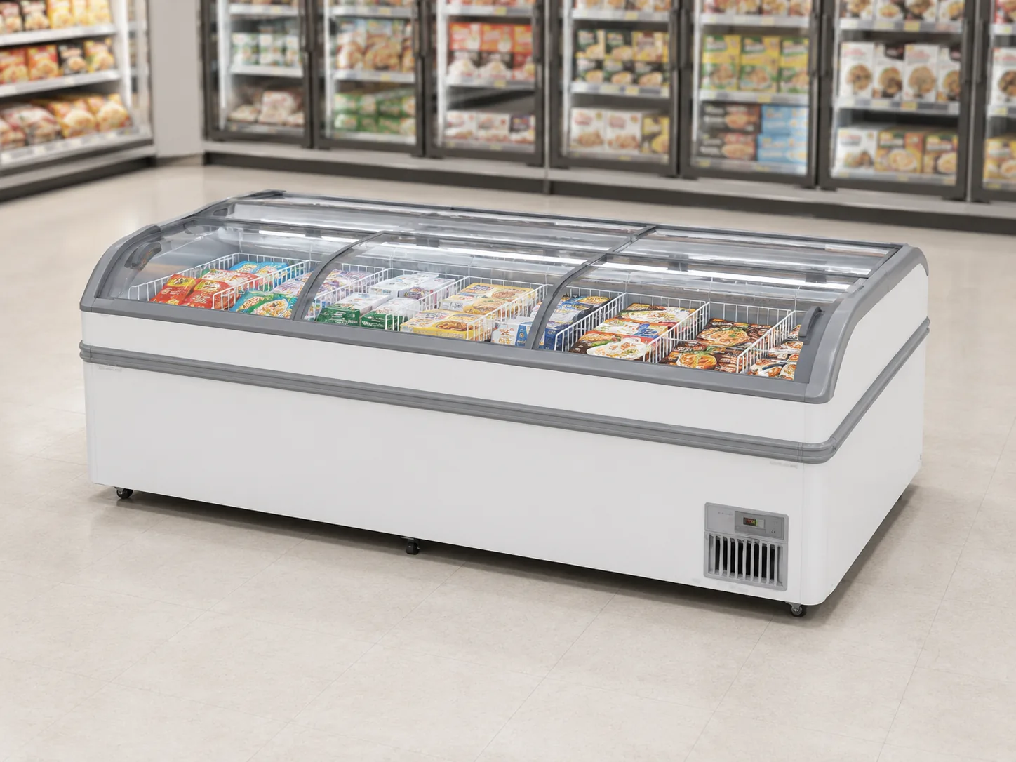 glass top island freezer display