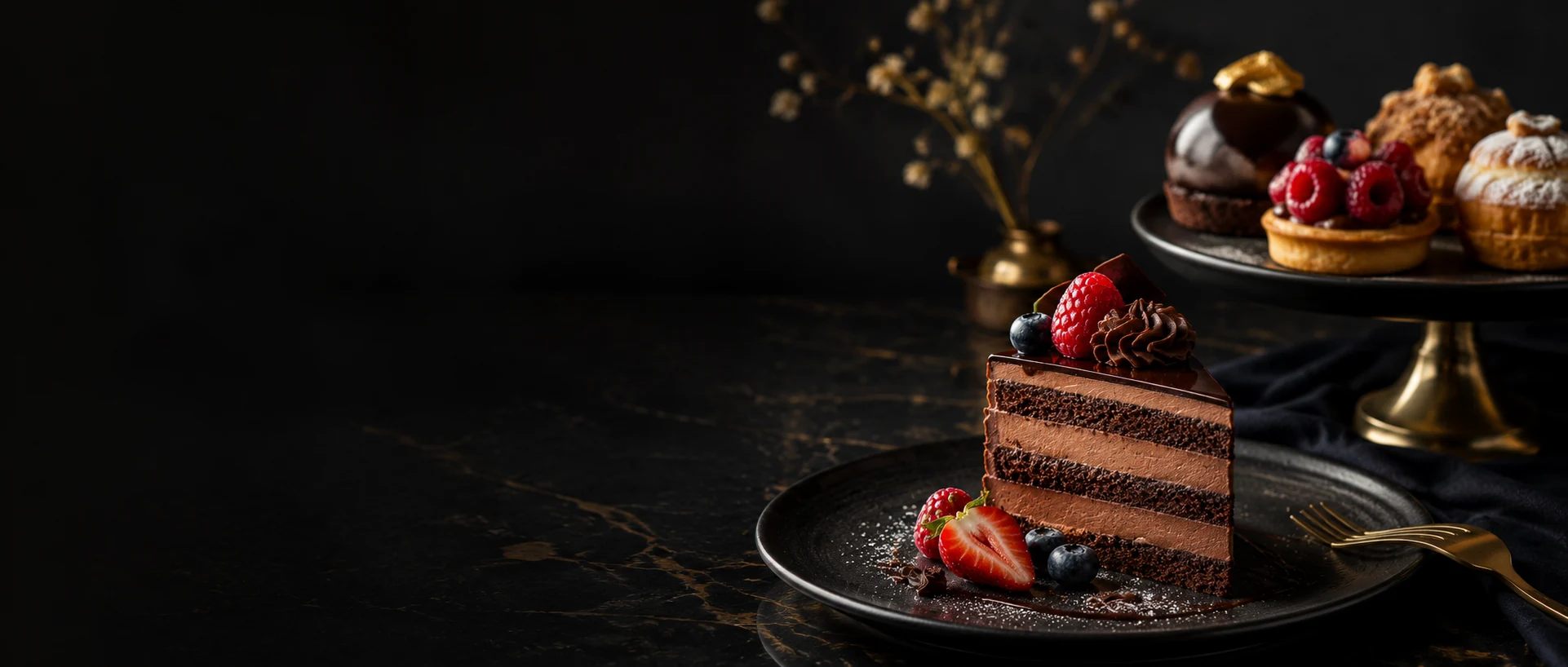 luxury chocolate cake dessert banner