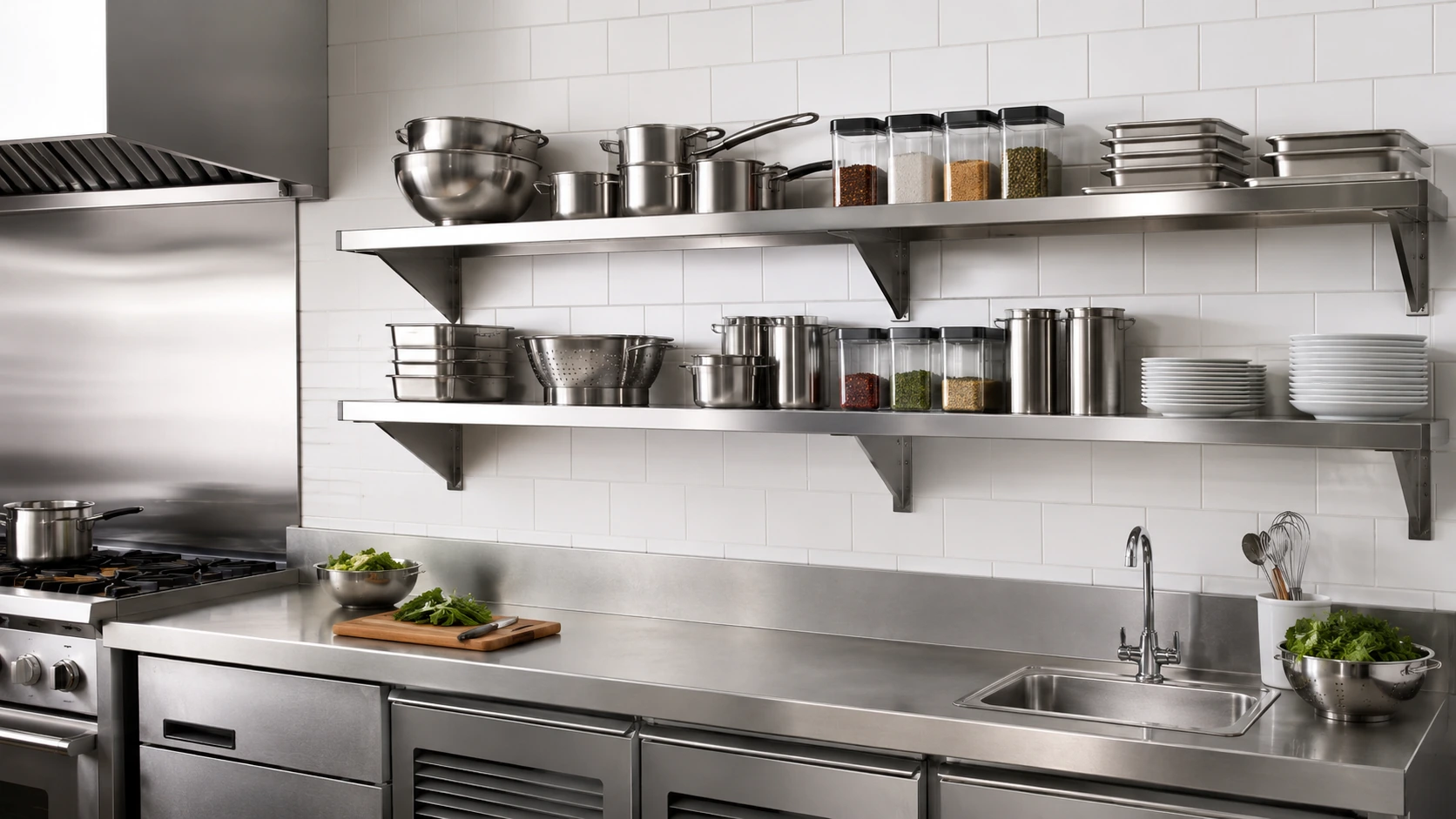 Stainless steel commercial kitchen equipment layout for foodservice projects