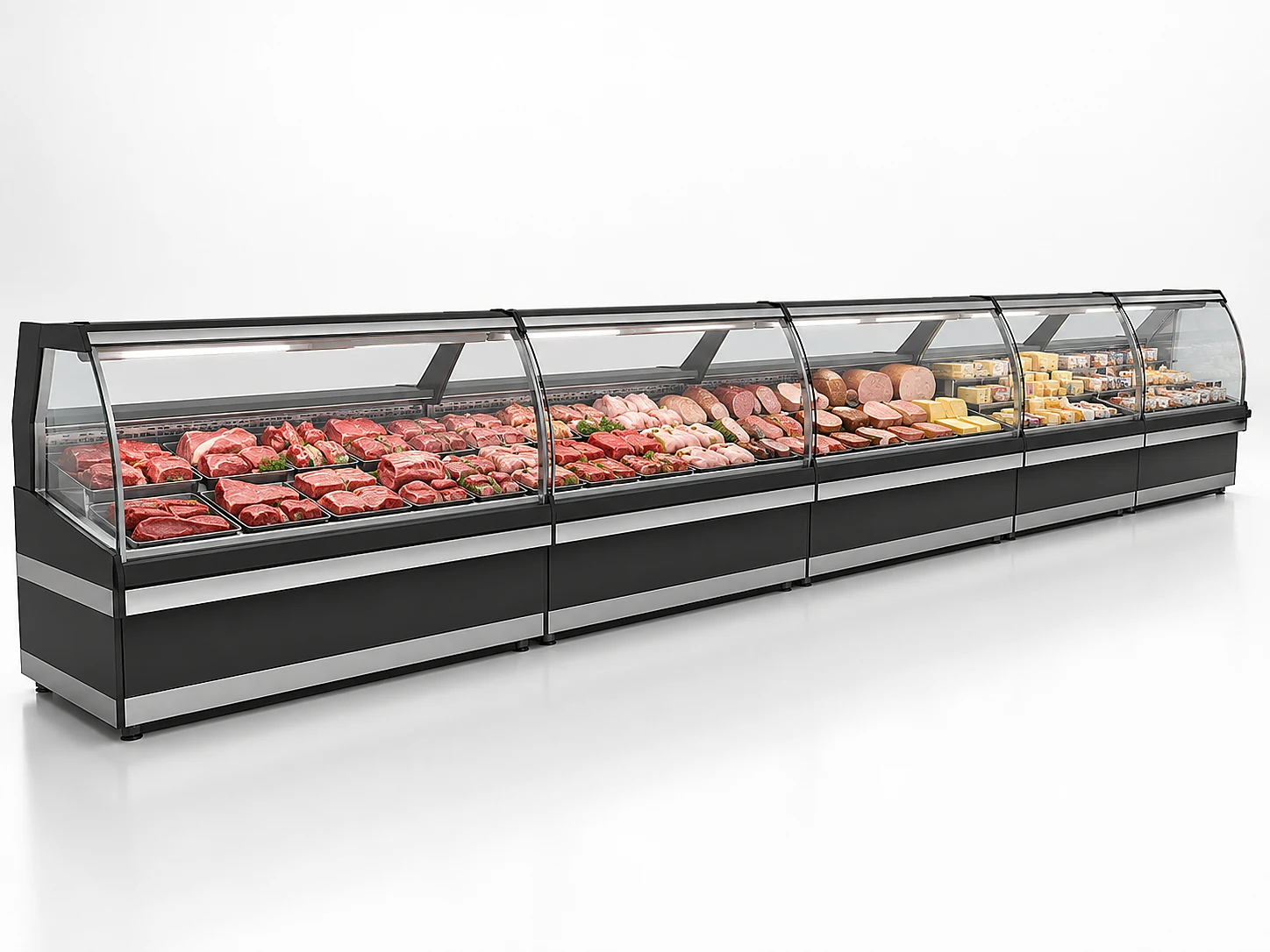 modular supermarket refrigerated serve-over counter lineup