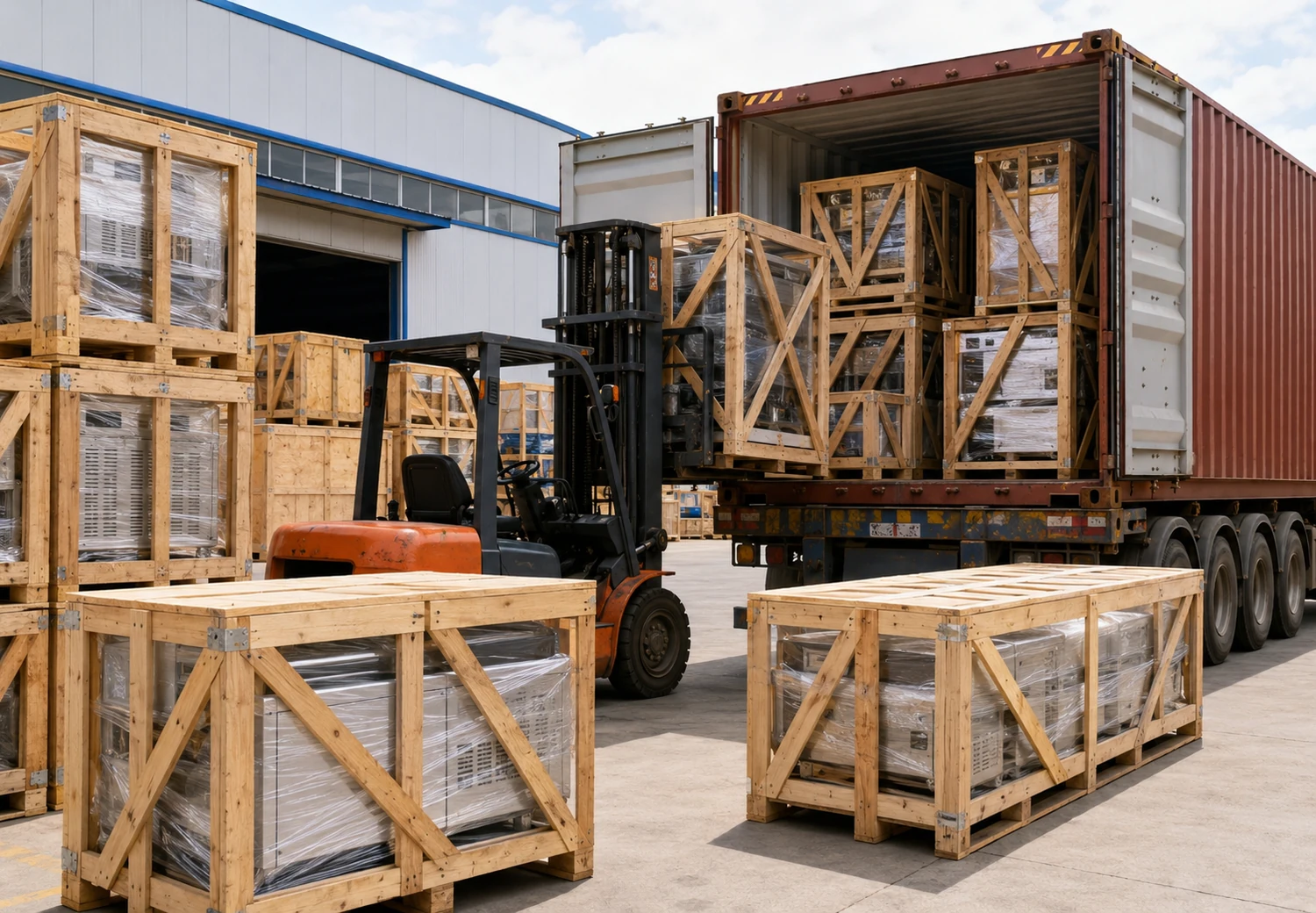 Commercial kitchen equipment wooden case packing and container loading