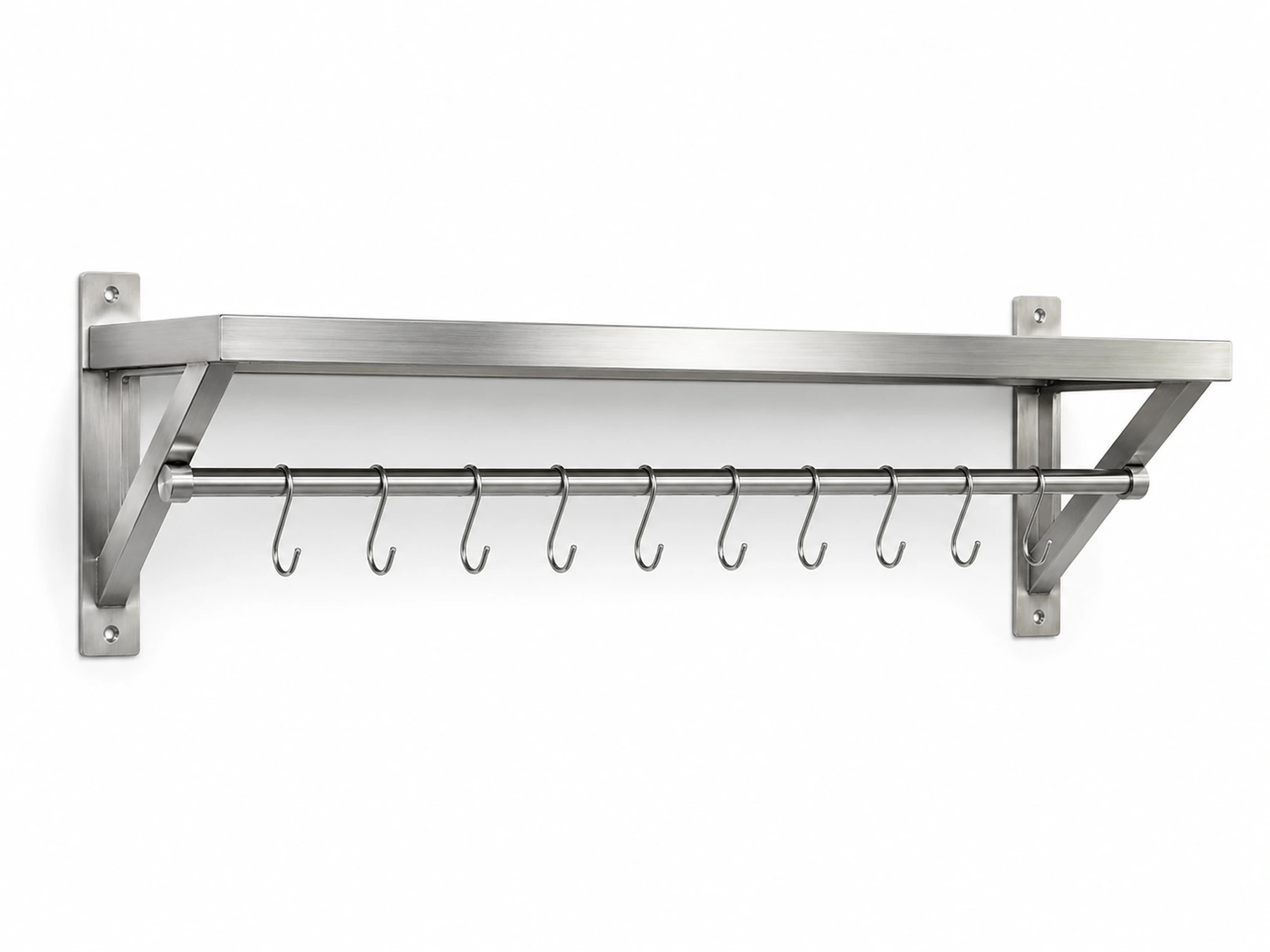 commercial stainless steel pot rack wall shelf with hooks