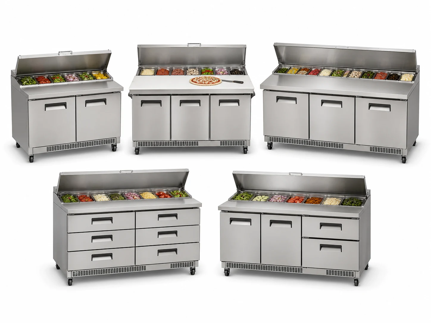 commercial stainless steel refrigerated food preparation table product series