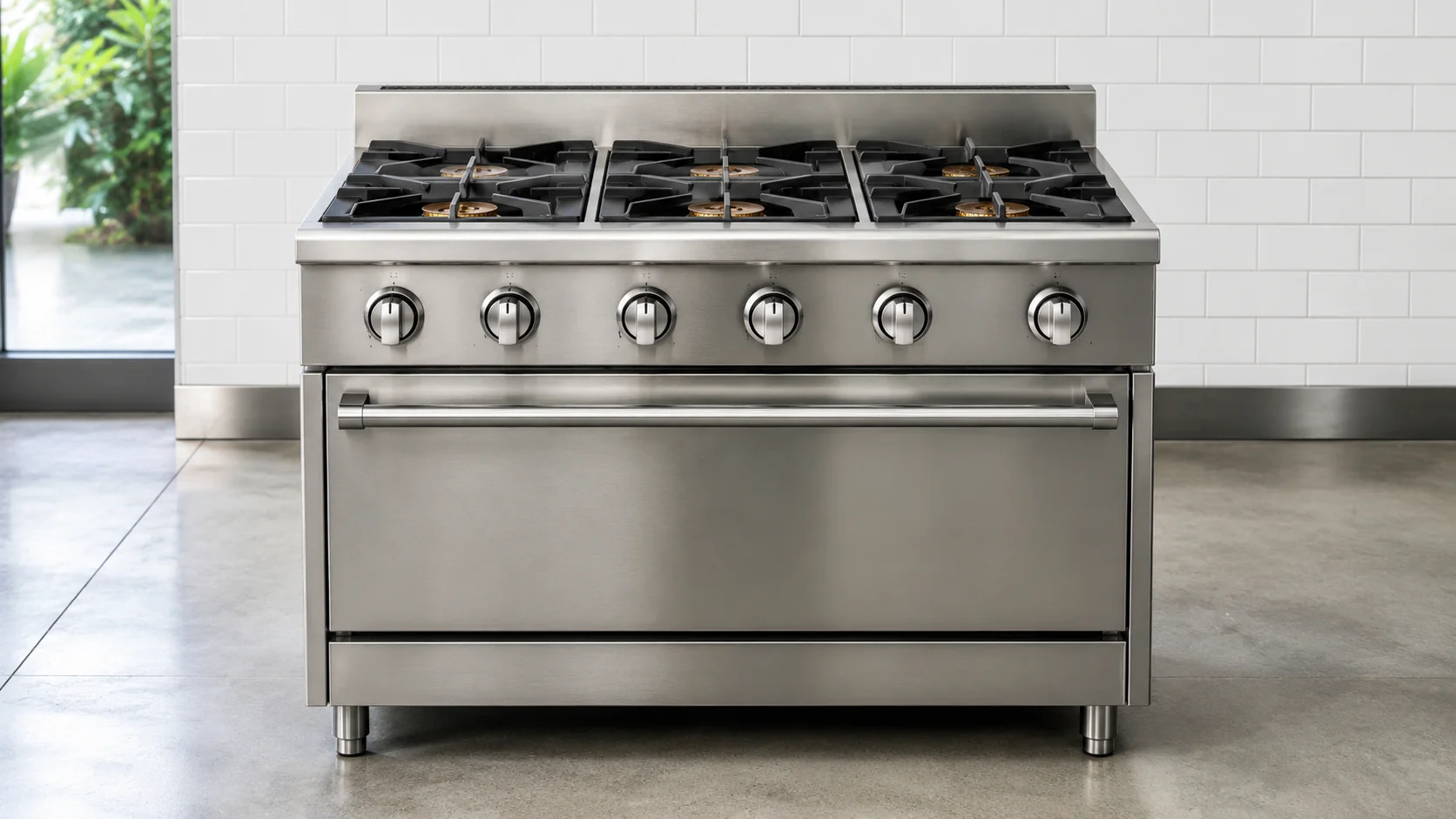 six burner commercial gas range with oven