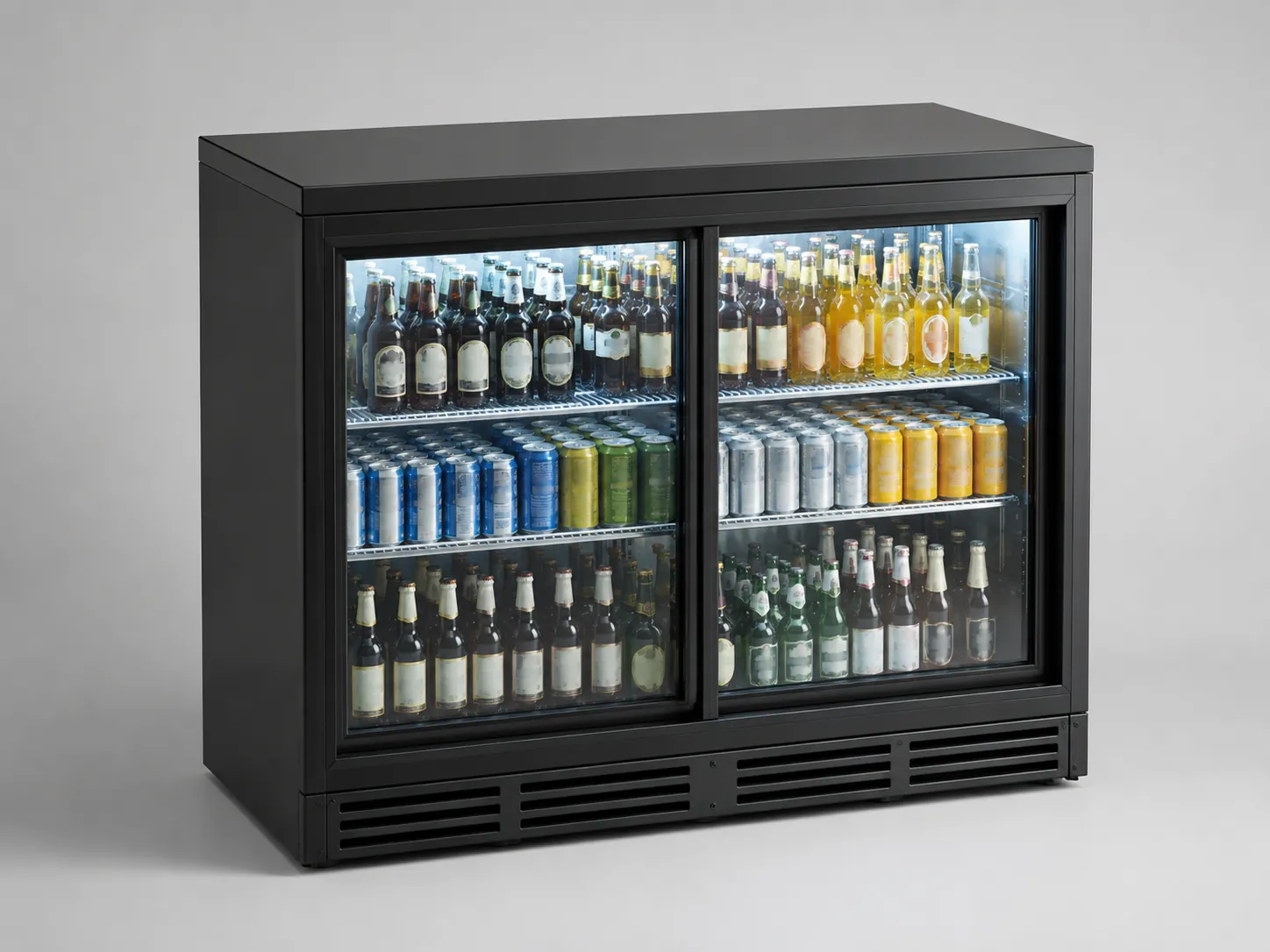 sliding door back bar refrigerator for narrow commercial bar service aisles