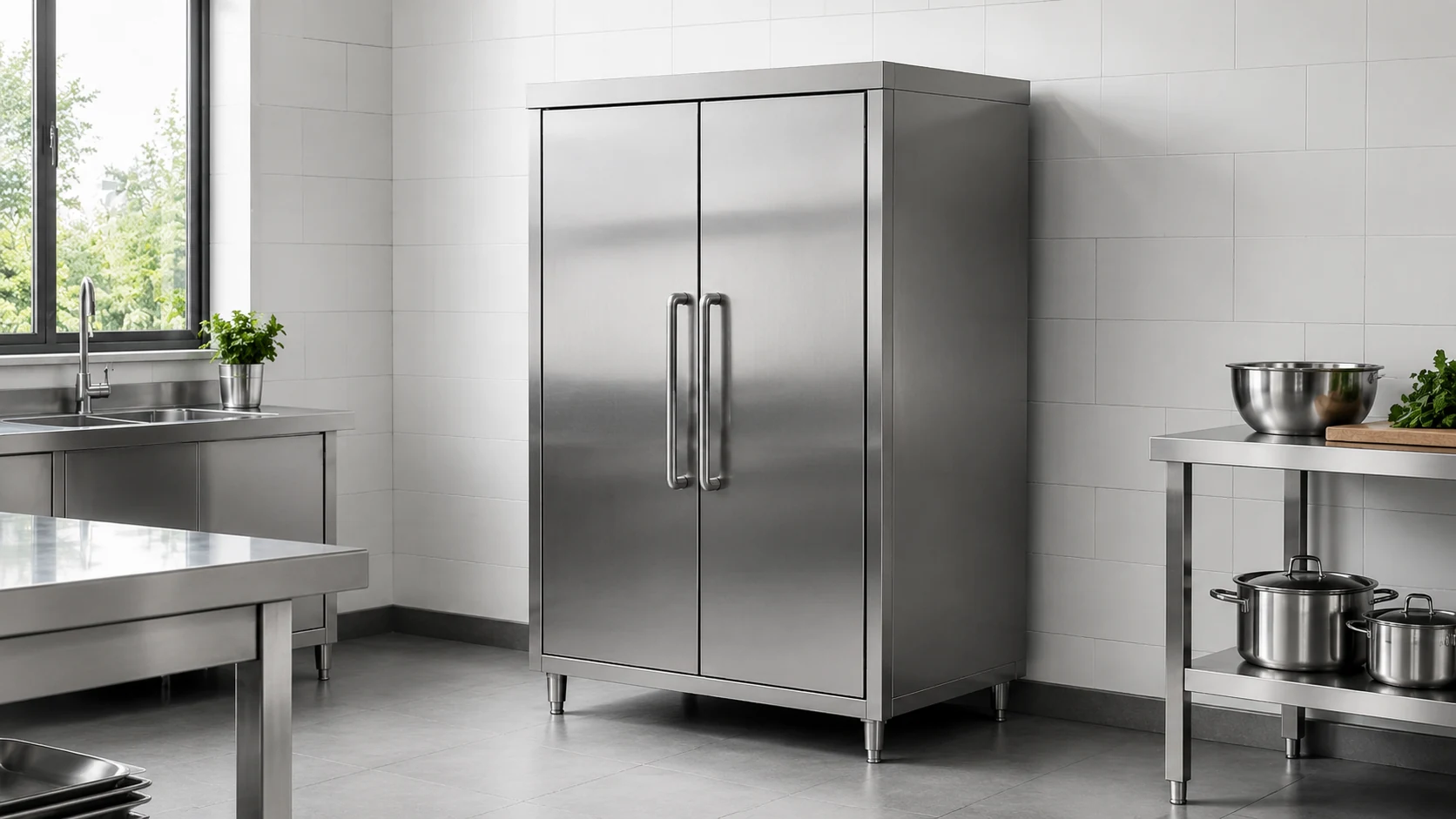 commercial stainless steel hinged door storage cabinet