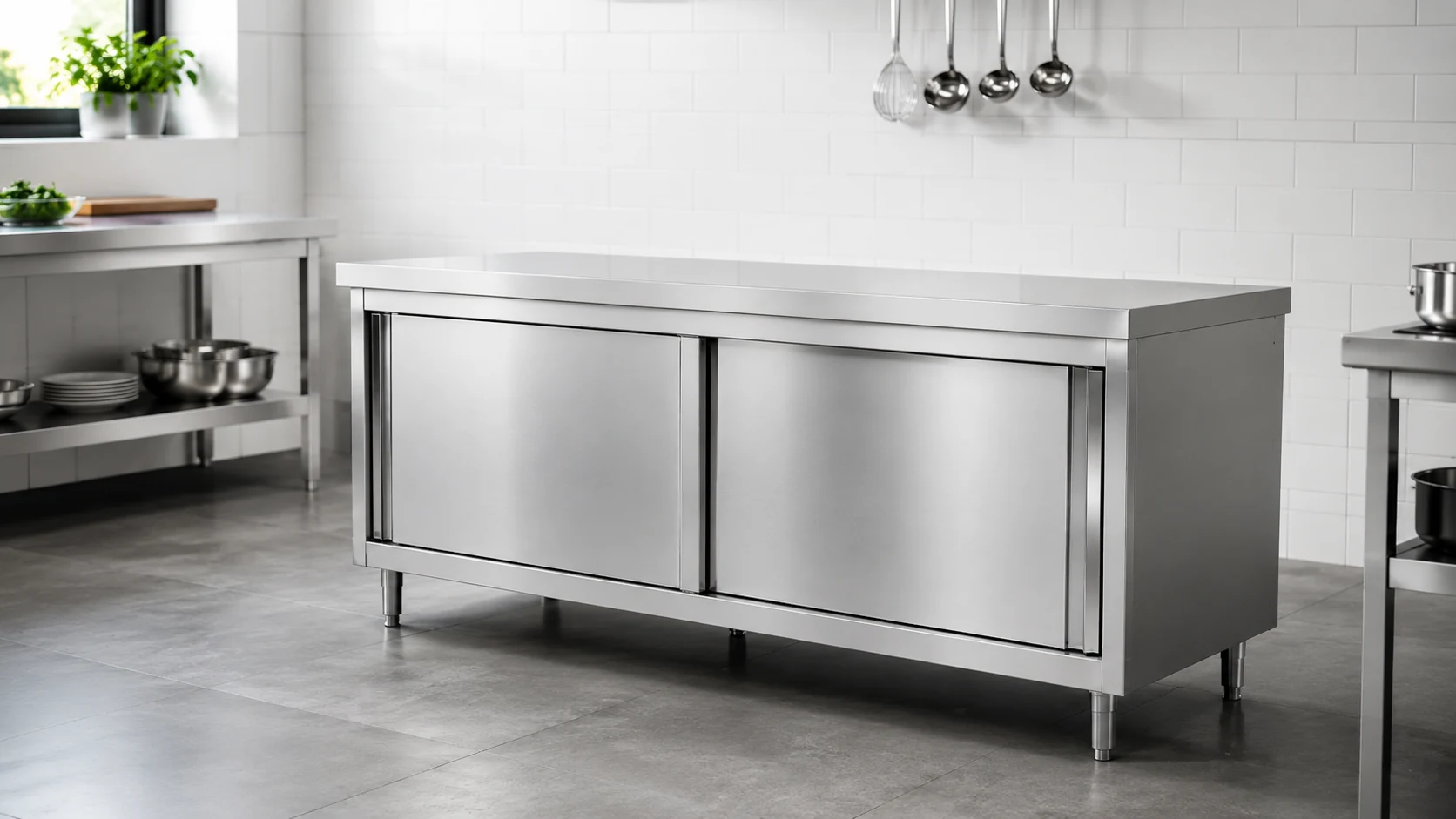 commercial stainless steel sliding door base cabinet