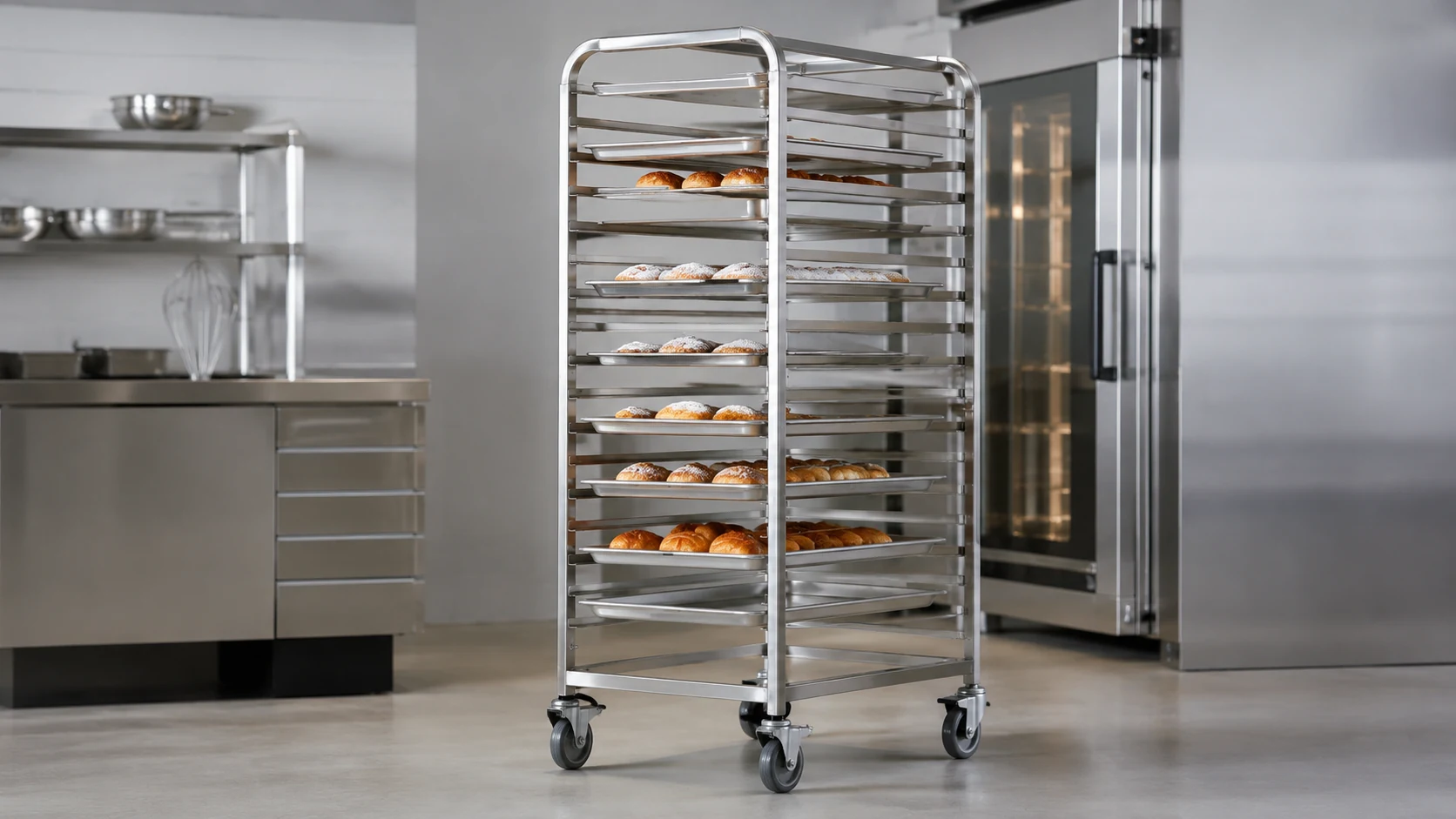 stainless steel tray trolley for bakery and commercial kitchen