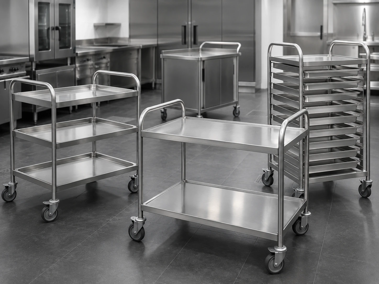 Stainless steel kitchen trolleys and tray carts for foodservice