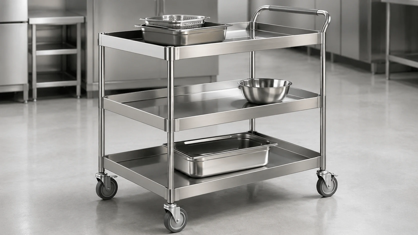 three tier utility stainless steel trolley