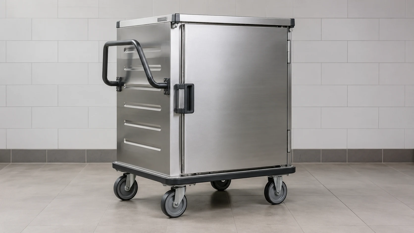large banquet food transport cart with sealed door and heavy-duty castors