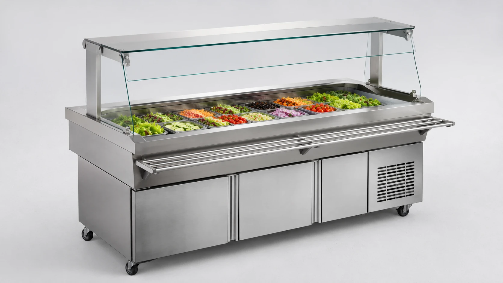 cold buffet serving counter for salad fruit and chilled food display