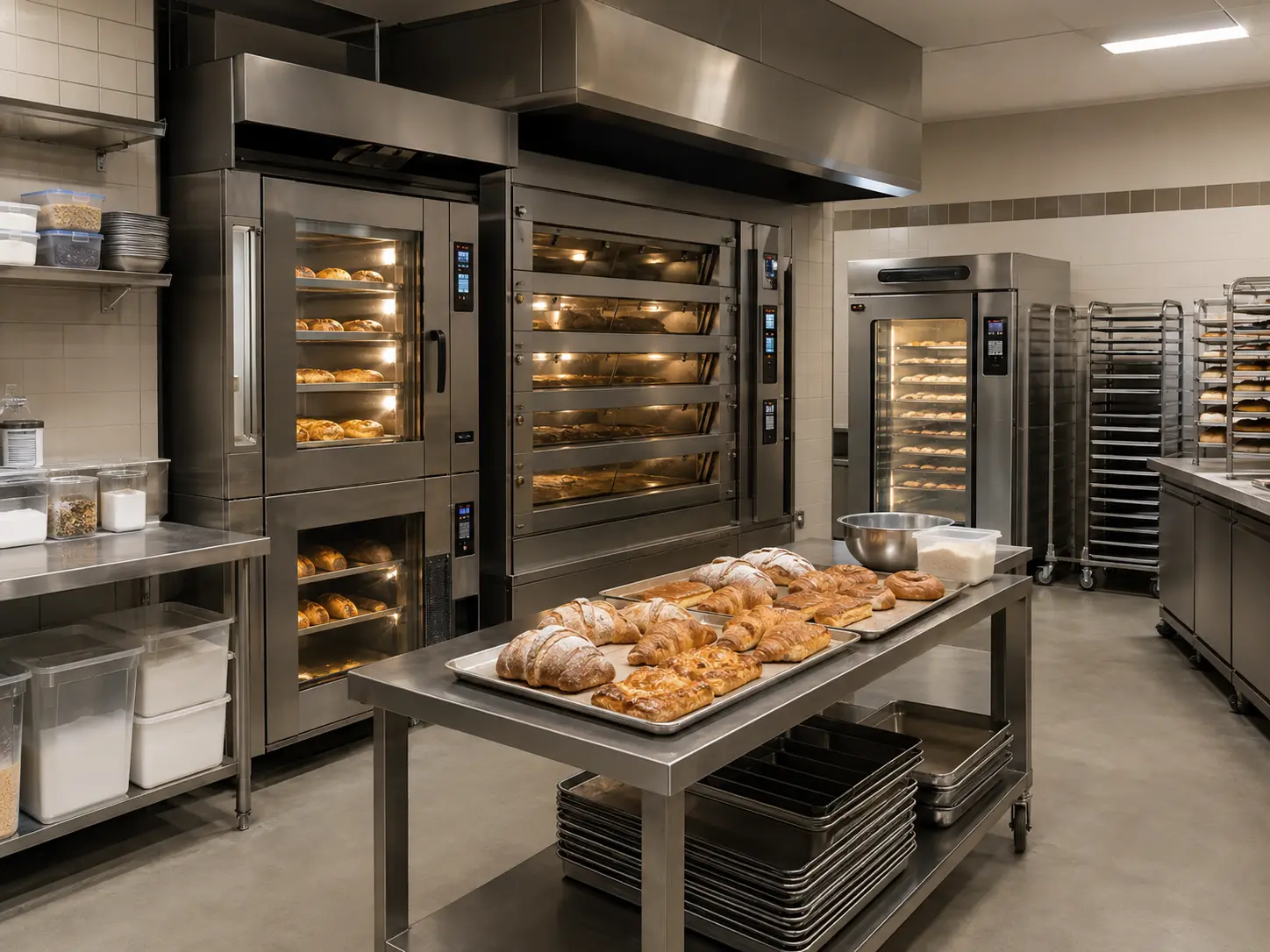 commercial bakery ovens and production area