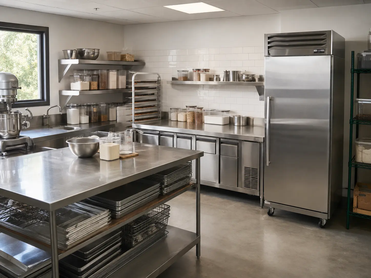 commercial bakery refrigeration and preparation area