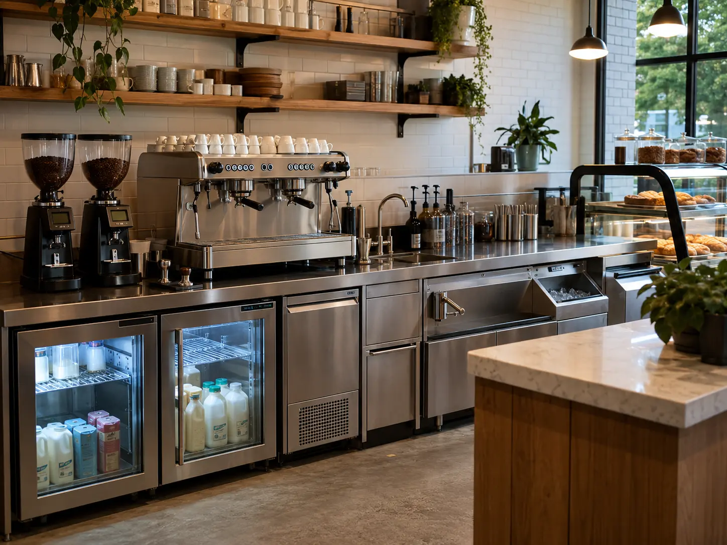 commercial cafe coffee and beverage counter