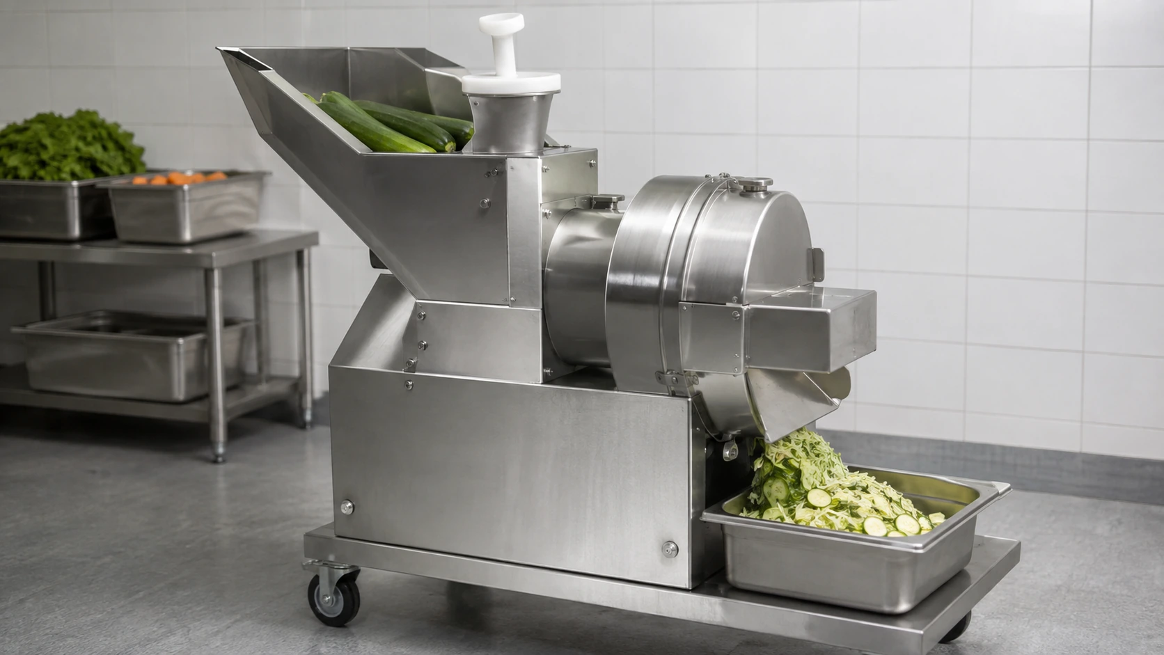Commercial continuous-feed vegetable cutter for slicing shredding and grating