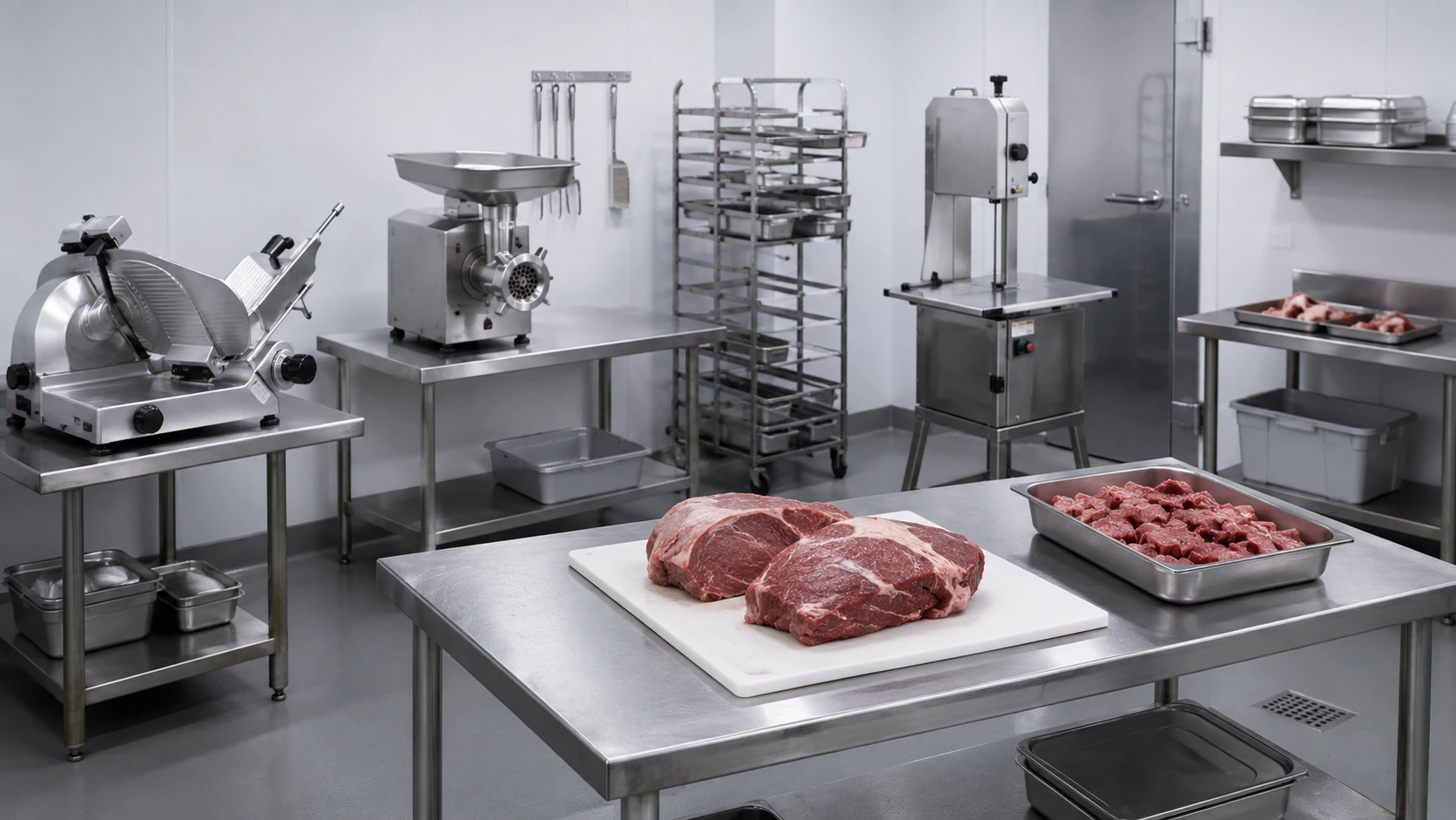 Commercial meat processing application in a clean central kitchen preparation area