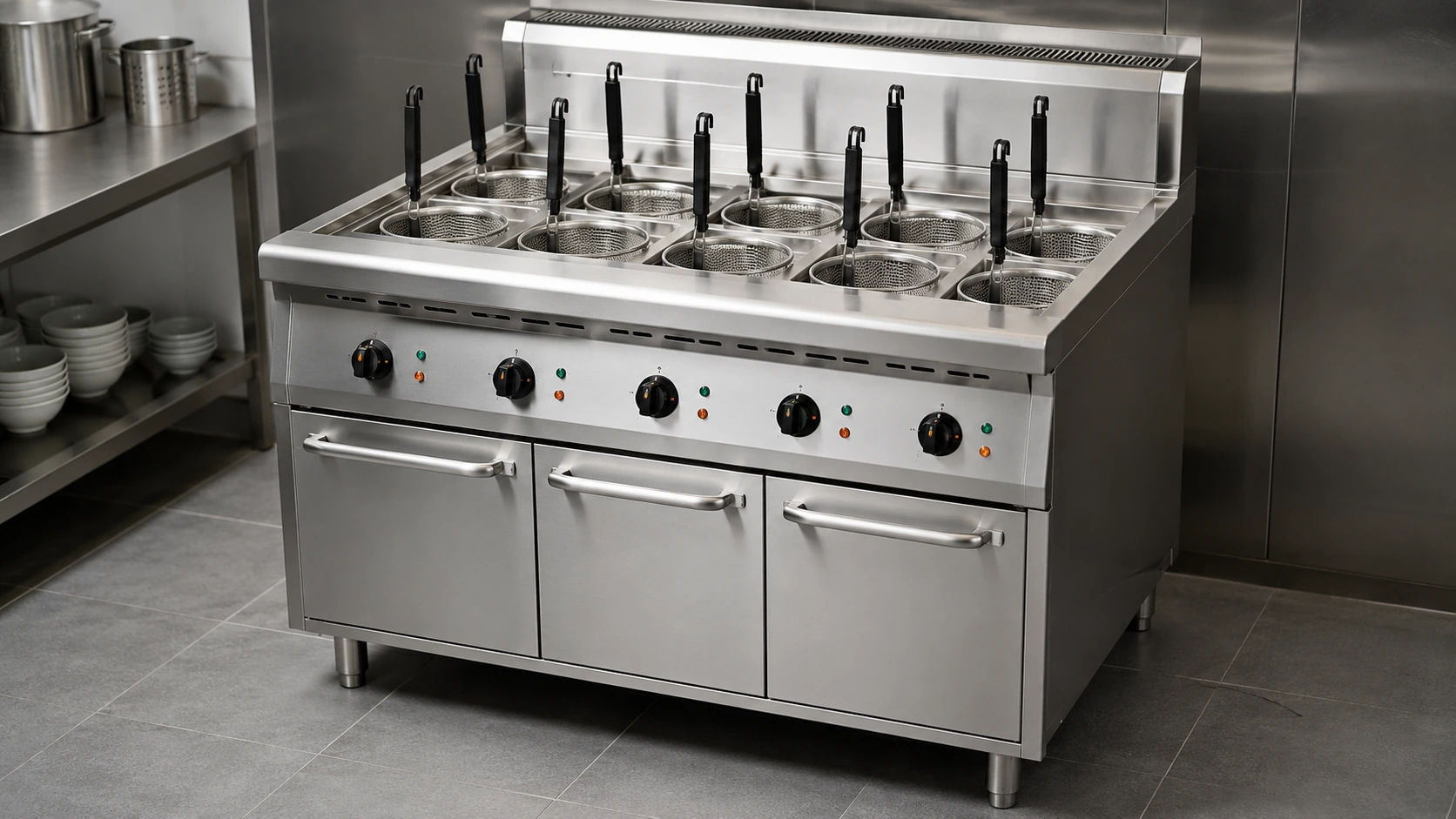 Commercial pasta cooker and noodle boiler with multiple baskets