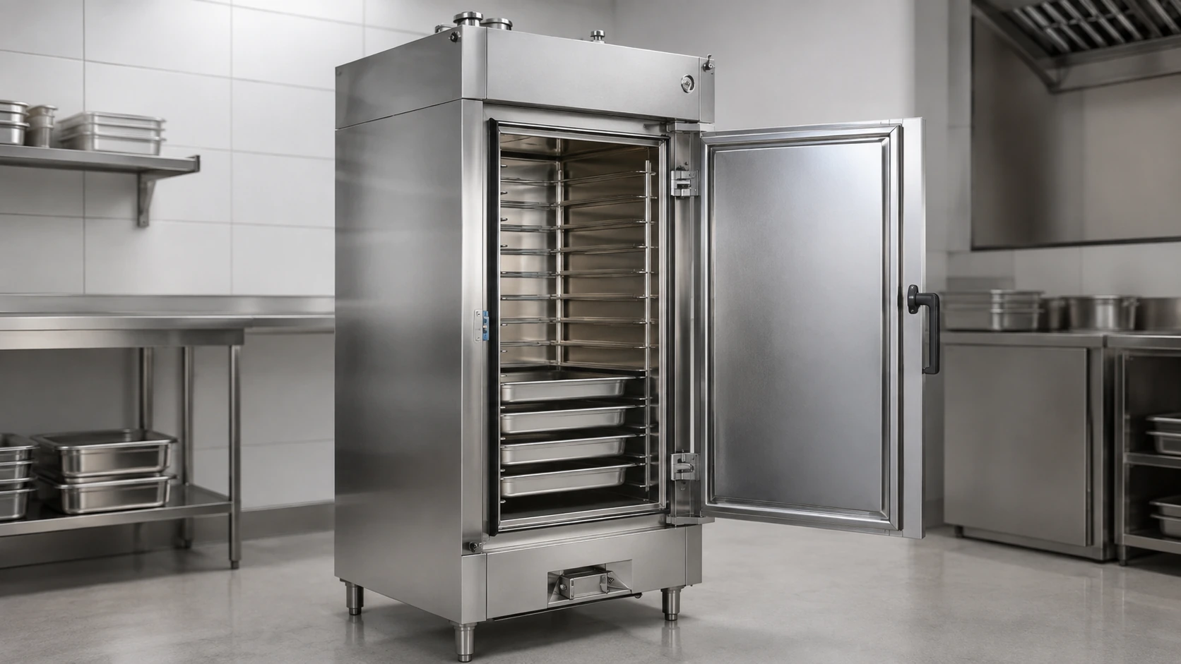 Multi-tray commercial steam cabinet for foodservice kitchens