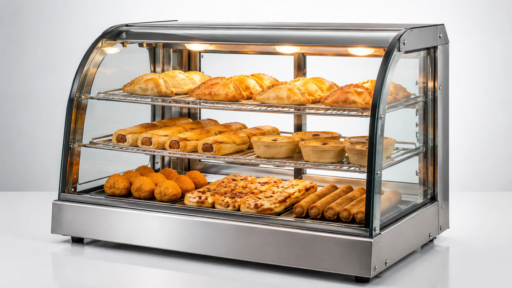countertop commercial heated display cabinet with curved glass