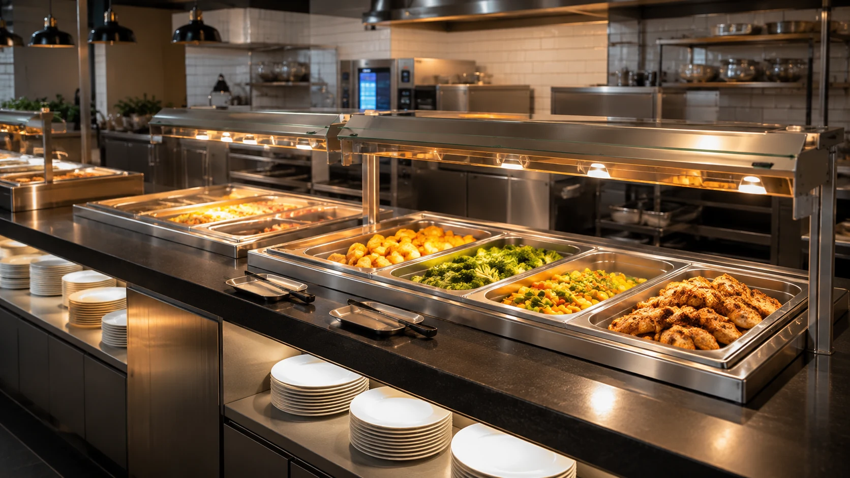 food warmer bain marie serving line in a restaurant and canteen application