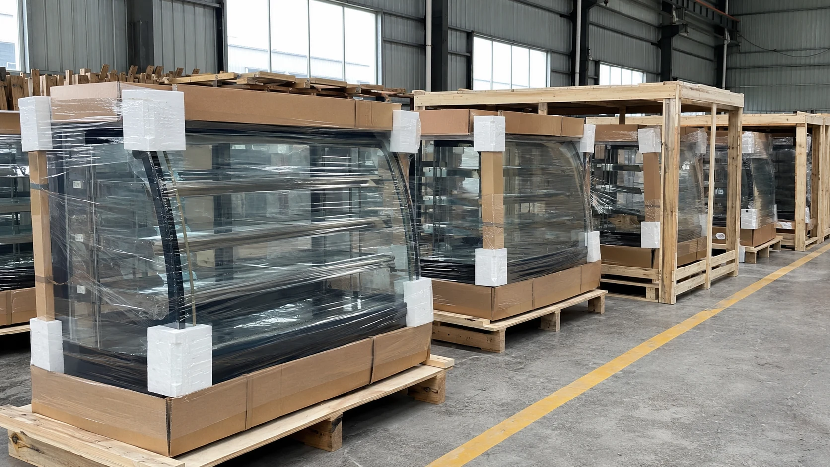 commercial heated display cabinets protected with export packing