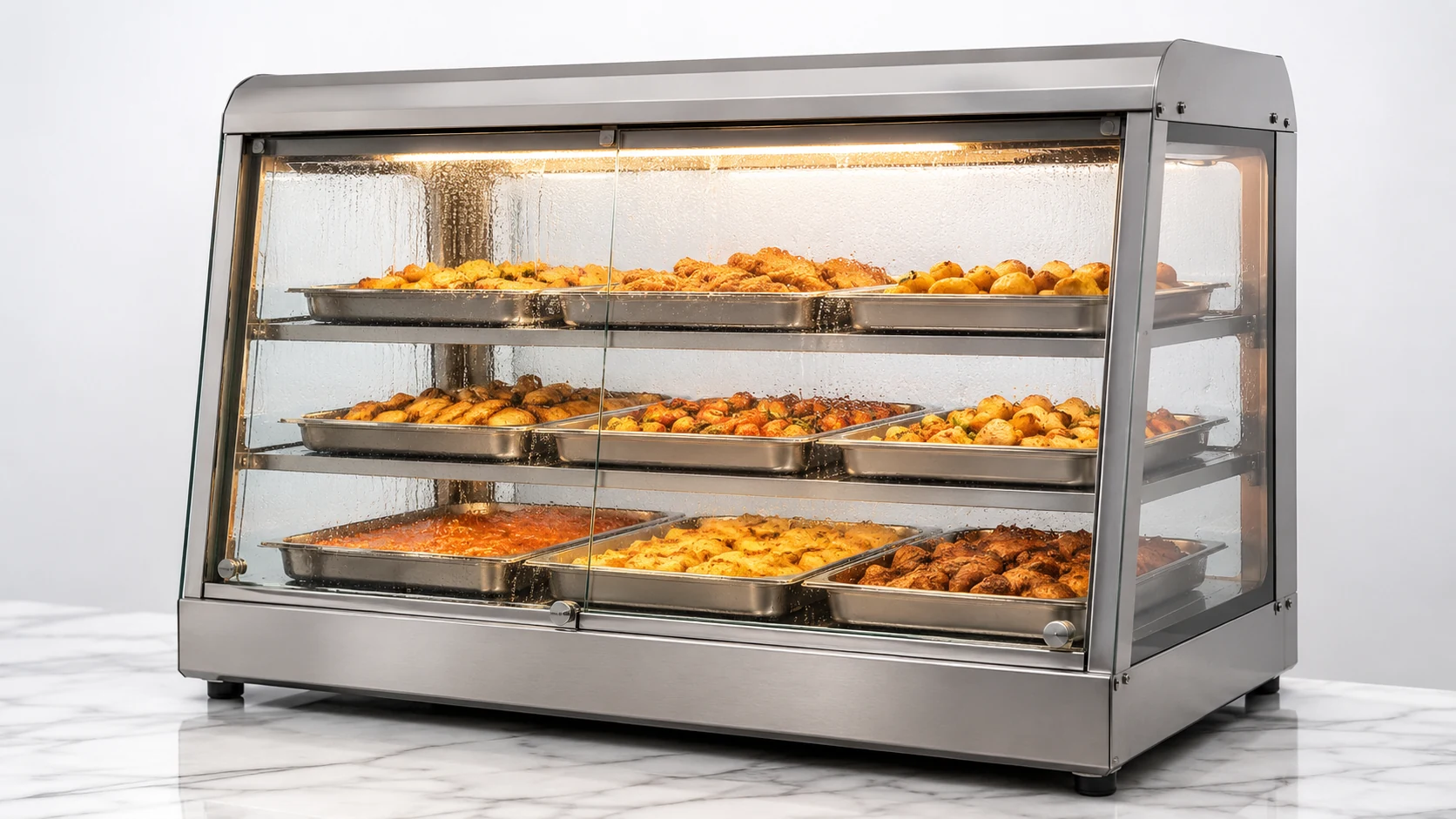 humidified commercial heated display cabinet for prepared food