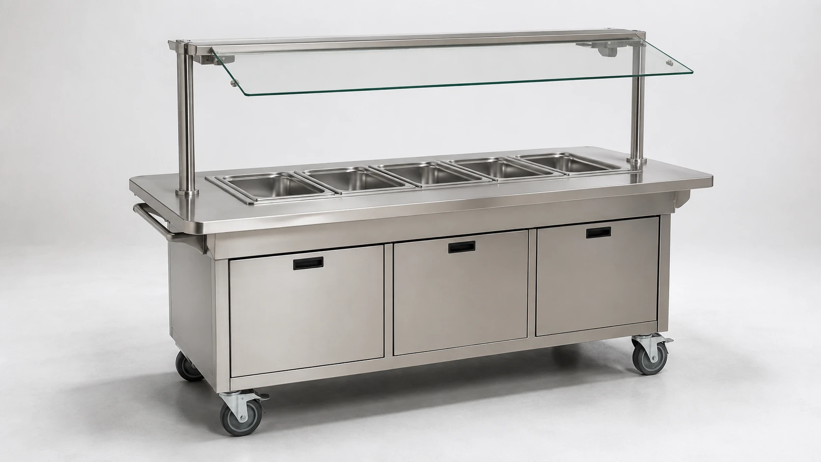 mobile buffet serving counter with casters GN pans and glass guard