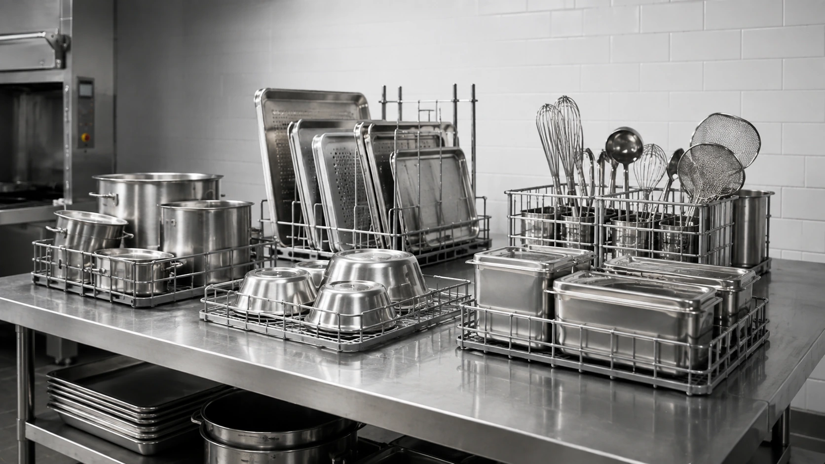Commercial pot washer racks and accessories for pots trays mixer bowls gastronorm containers and utensils