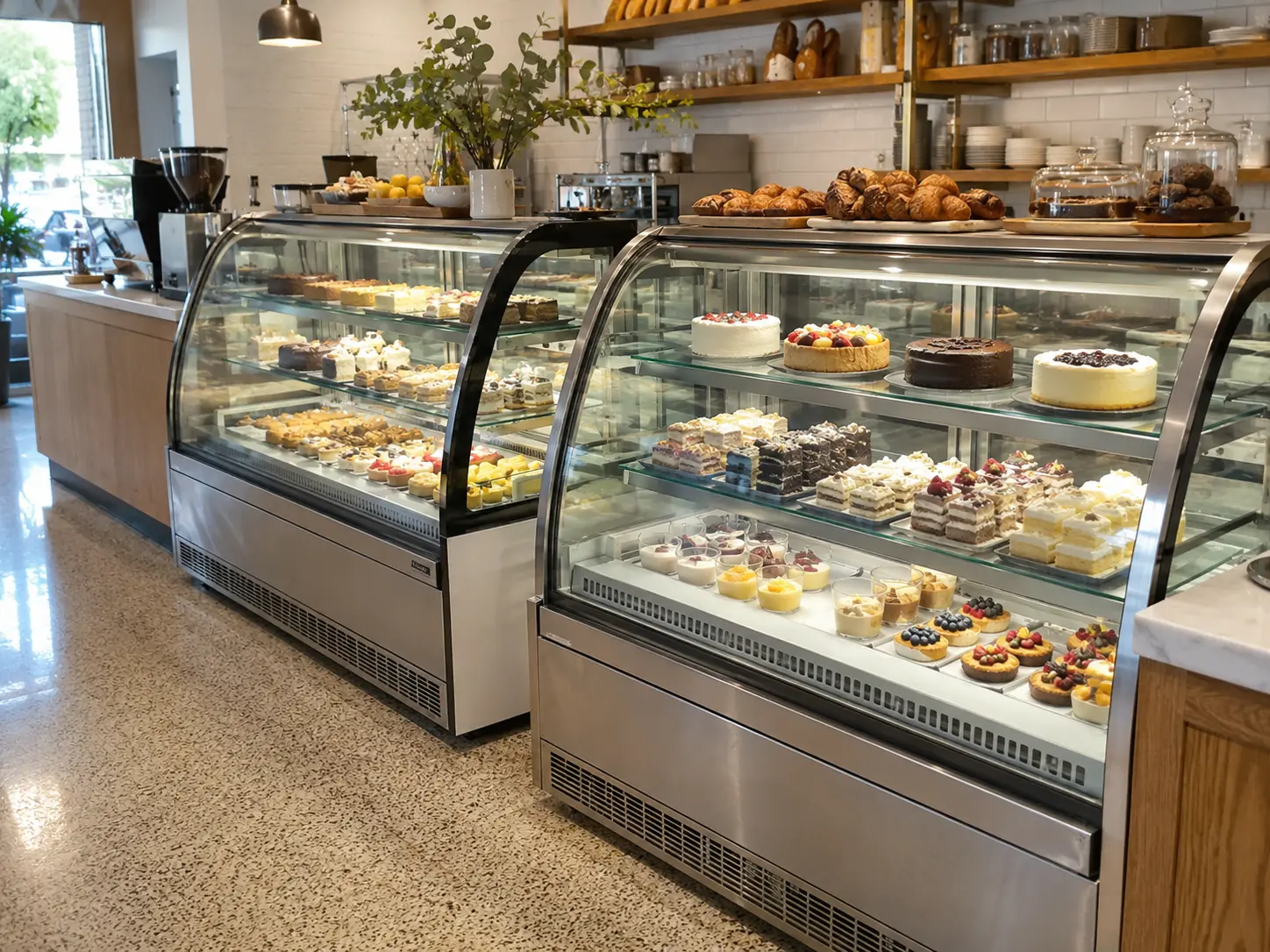 refrigerated cake and pastry display counters