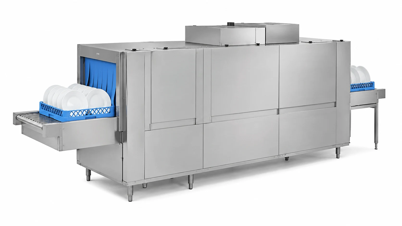 standard commercial rack conveyor dishwasher with clear inlet and outlet sections