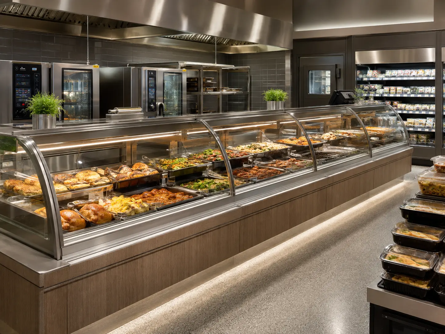 supermarket deli hot food display counter