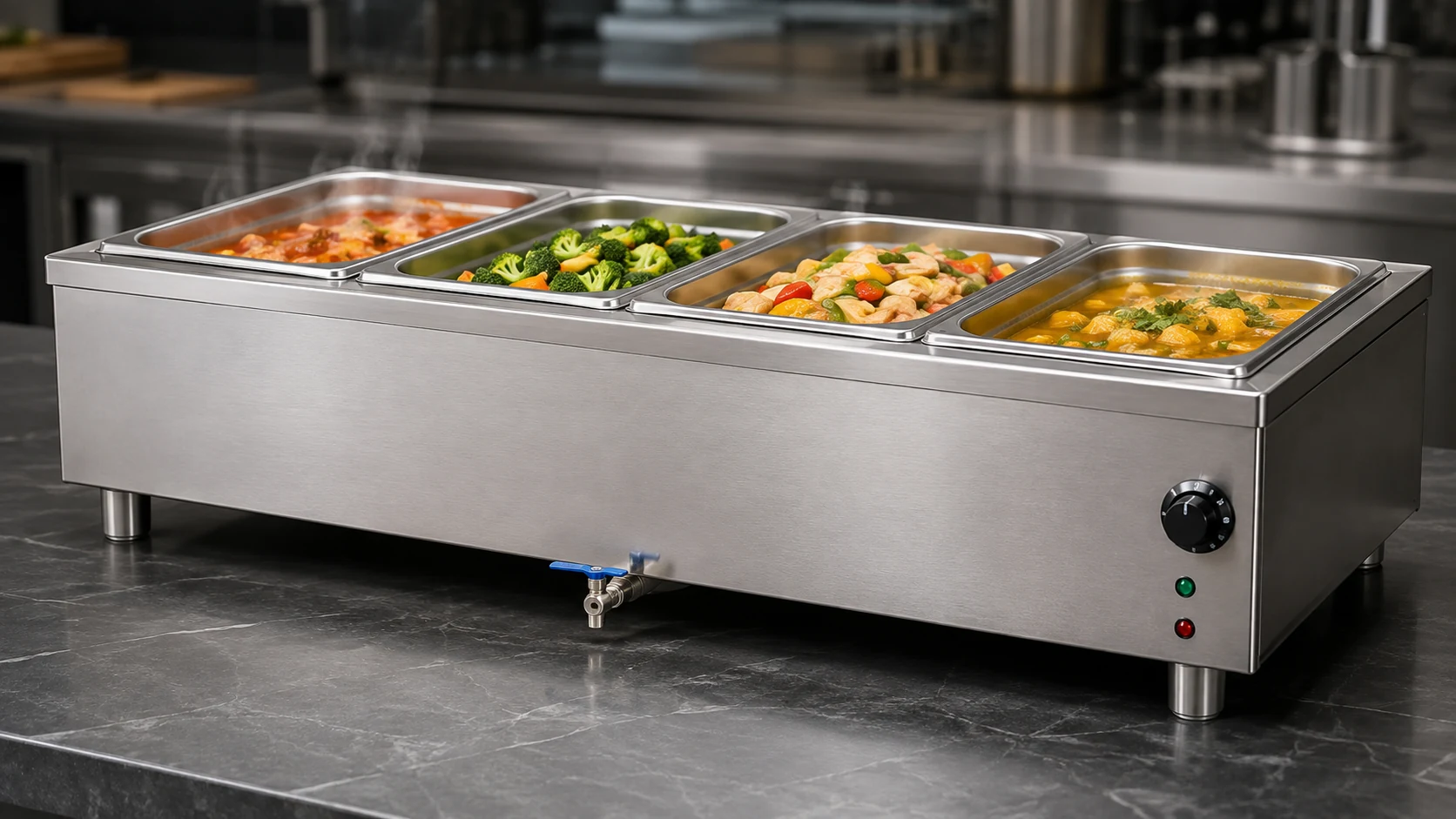 wet heat food warmer with water bath and stainless steel GN pans